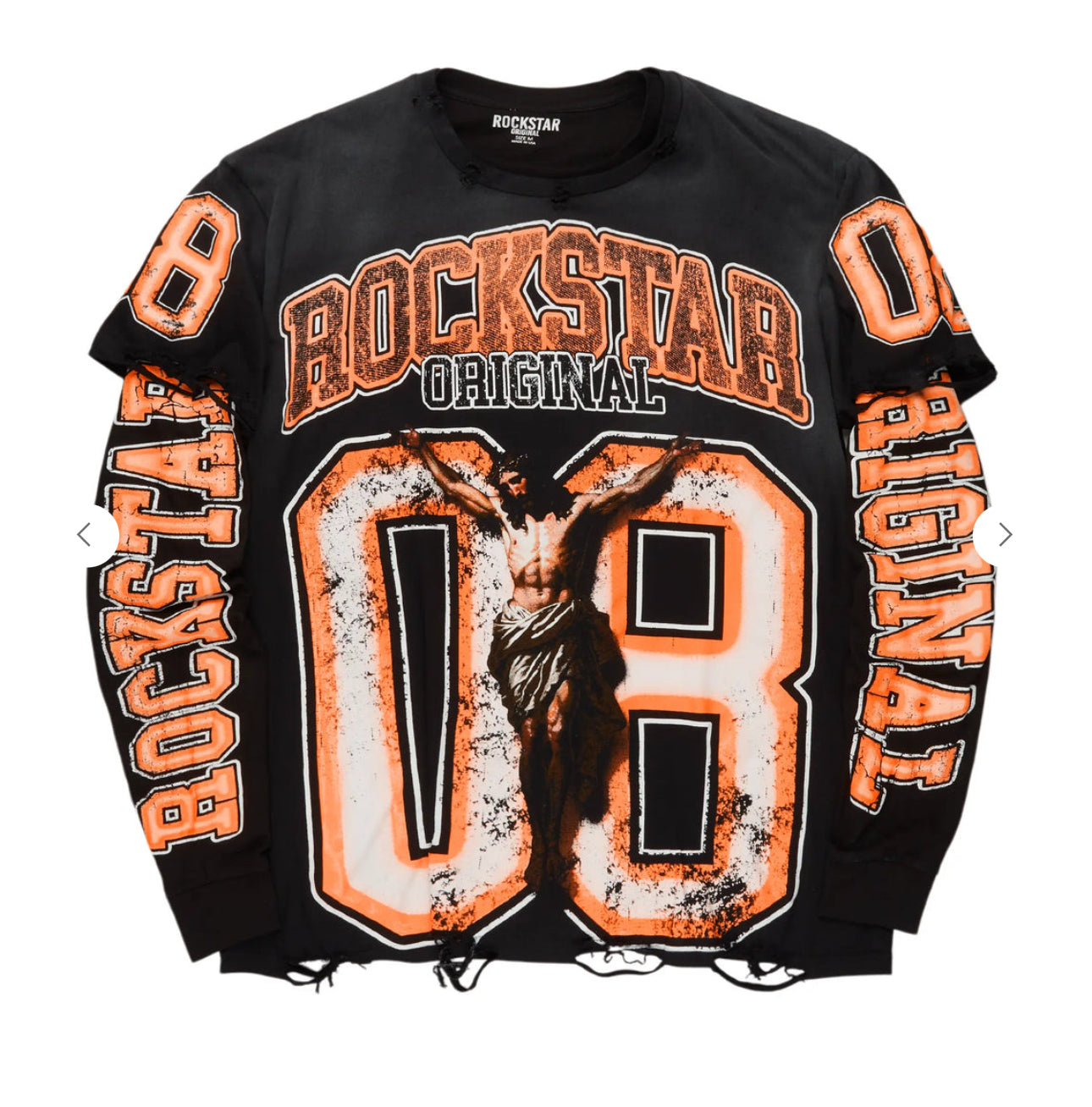 “ROCKSTAR ORIGINAL” Jesus Black/Orange Double Layer Long Sleeve