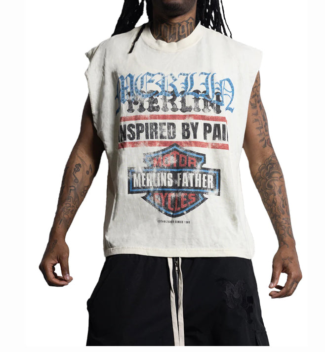 “Merlin” Heavyweight MOTO Sleeveless Tee (Cream)