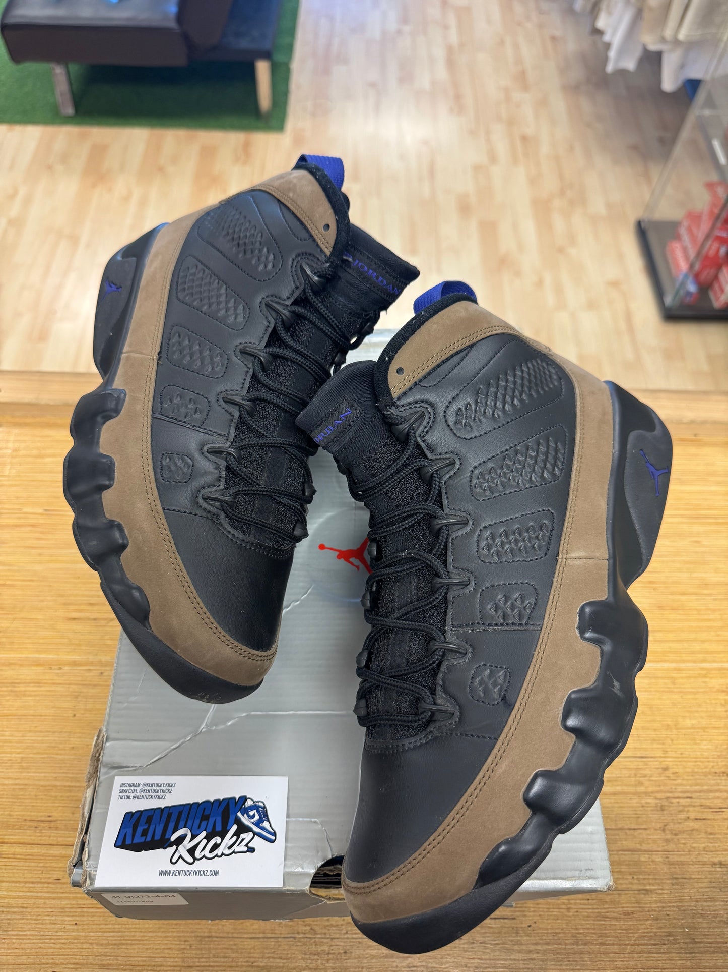 Jordan 9 Retro “Light Olive Concord” (Sz 11)