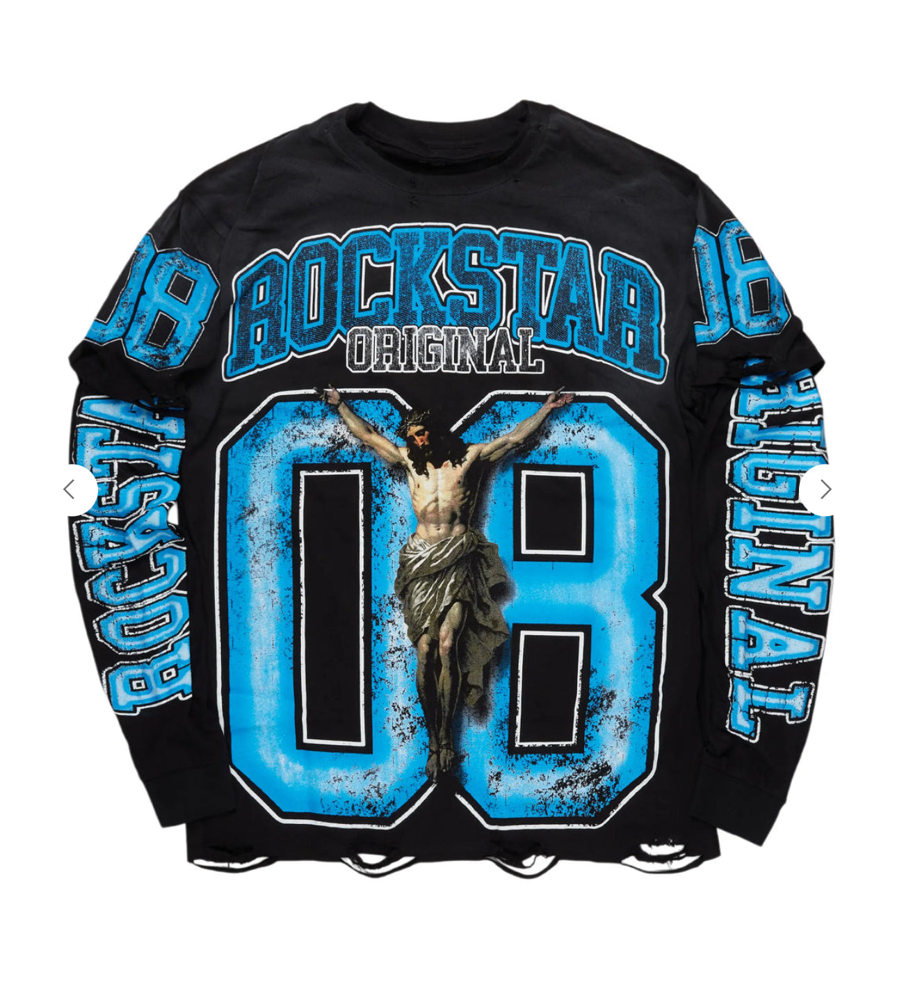 “ROCKSTAR ORIGINAL” Jesus Black/Blue Double Layer Long Sleeve