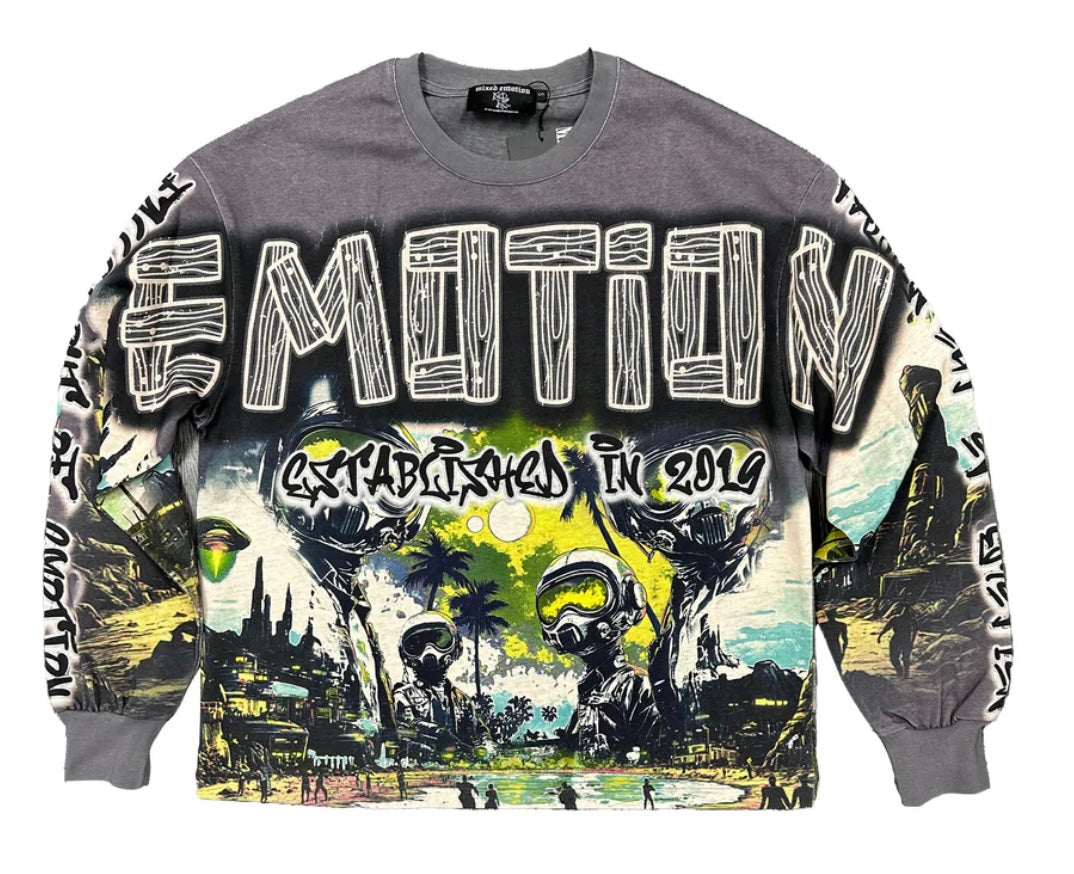 “Mixed Emotions” Grey UFO Long Sleeve