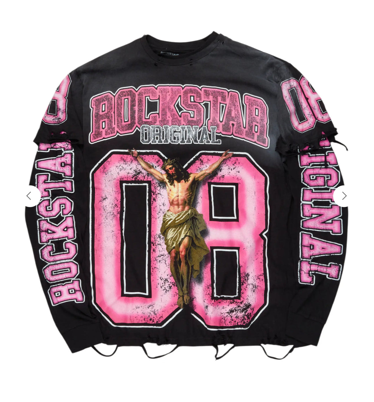 “ROCKSTAR ORIGINAL” Jesus Black/Pink Double Layer Long Sleeve