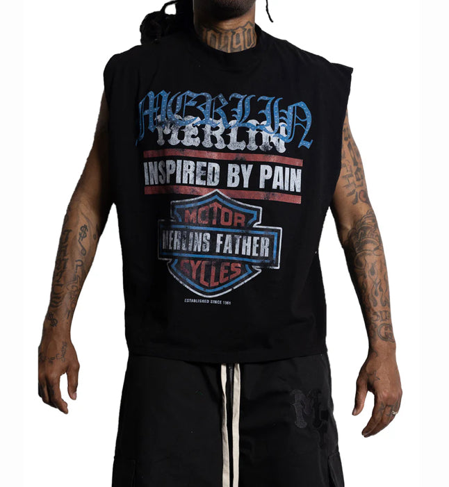 “Merlin” Heavyweight MOTO Sleeveless Tee (Black)