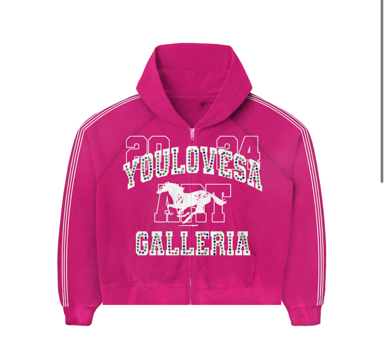 YLSA PINK RHINESTONE BALL HOG HOODIE