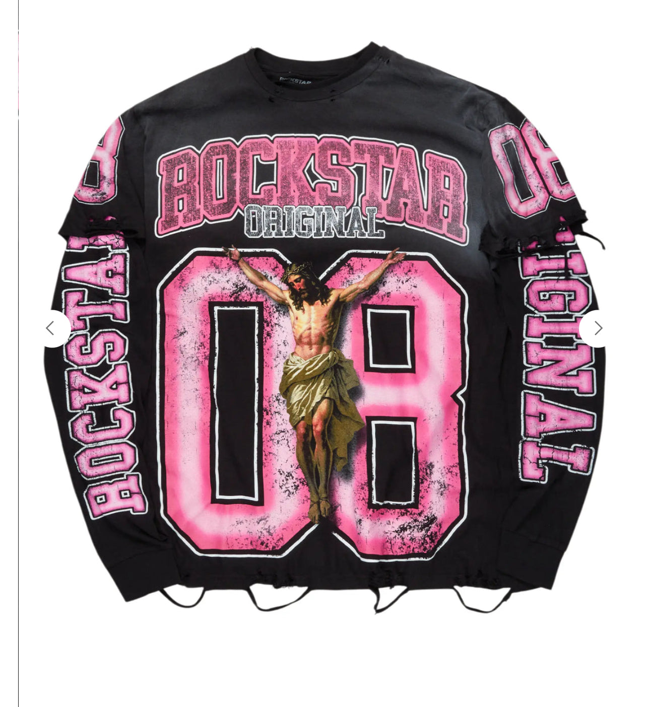 “ROCKSTAR ORIGINAL” Jesus Black/Pink Double Layer Long Sleeve