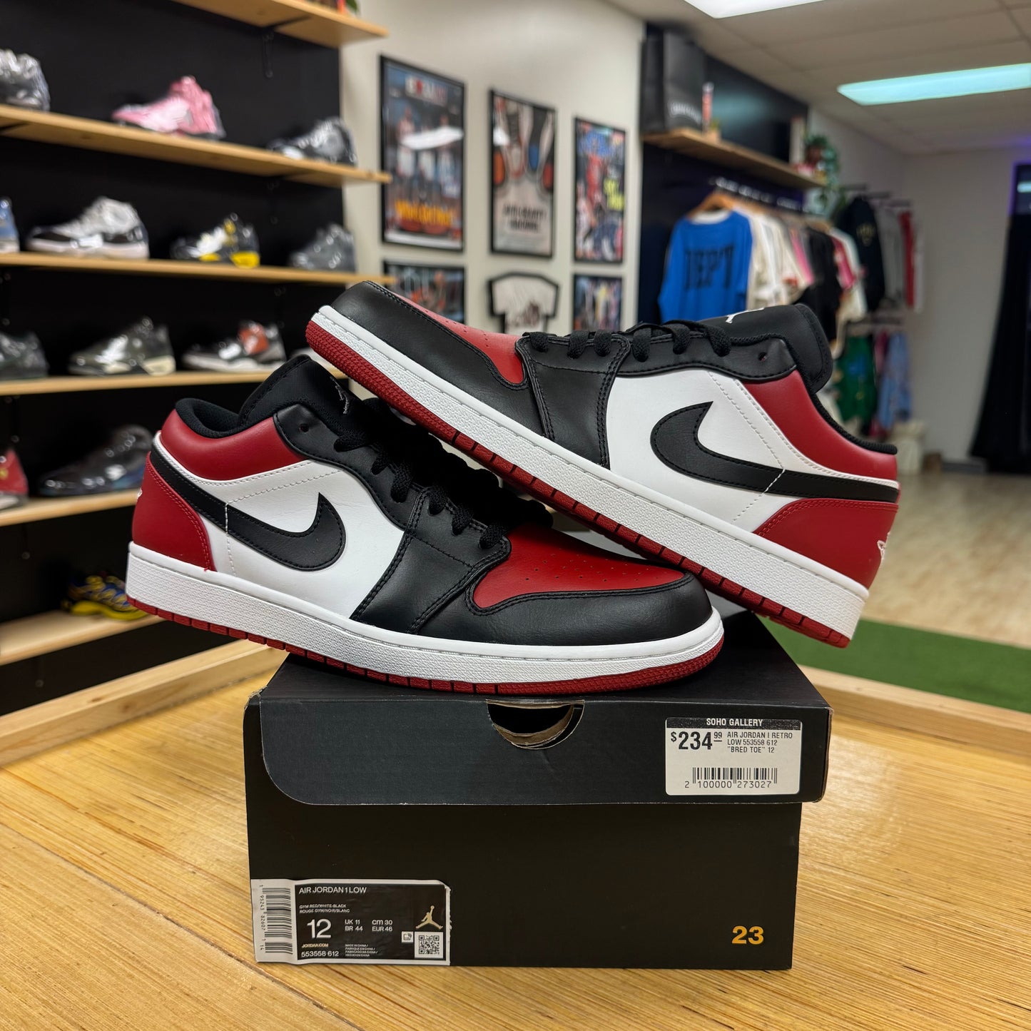 Jordan 1 Low “Bred Toe” (Sz 12)