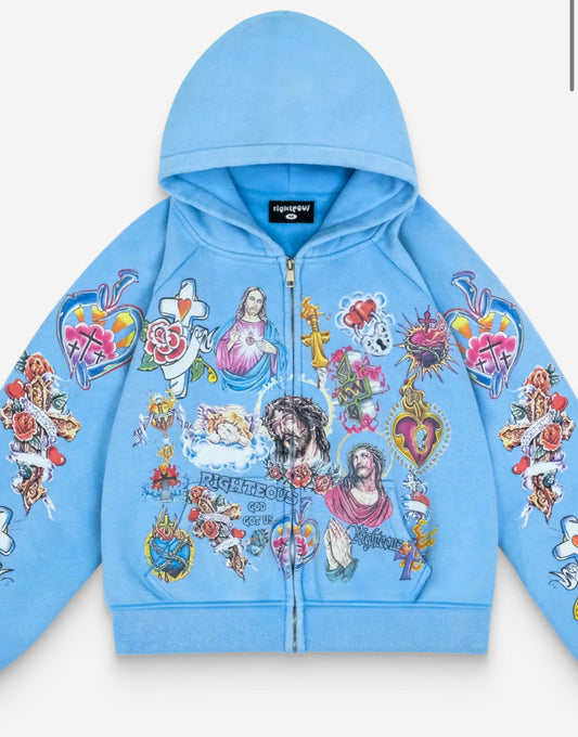 Risen King Cropped Zip Up (Blue)