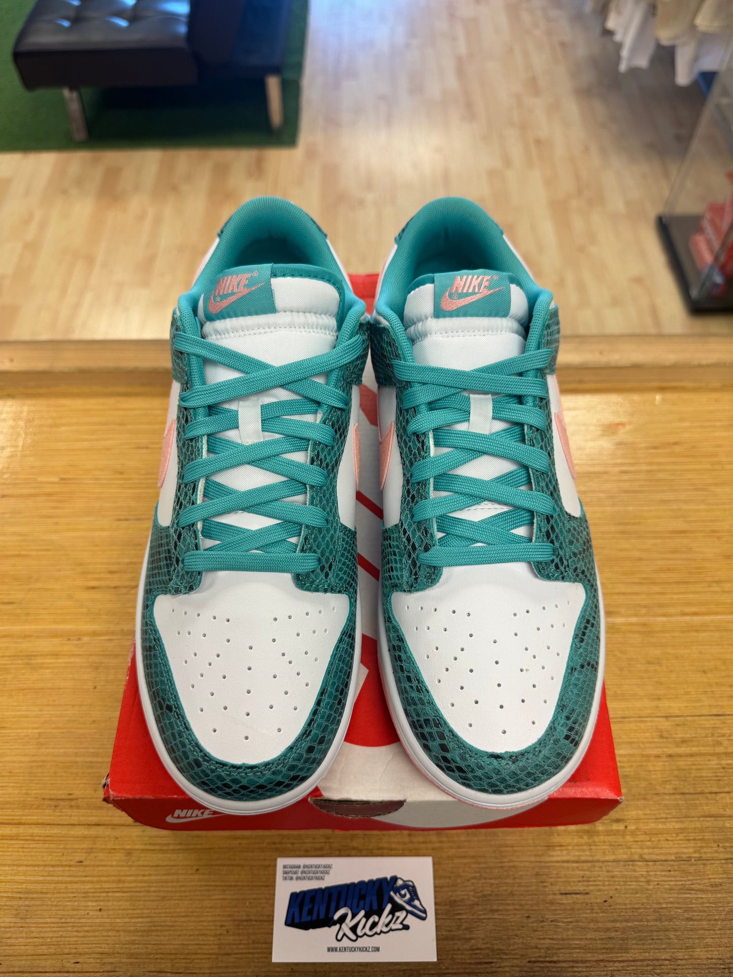 Dunk Low “Snakeskin Washed Teal Bleached Coral” (Sz 11.5)