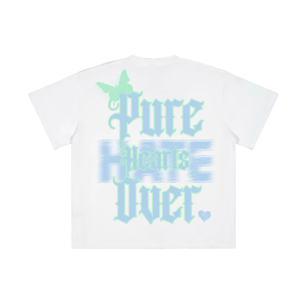 PURE HEARTS OVER HATE GRAPHIC T-SHIRT (BLUE & GREEN)