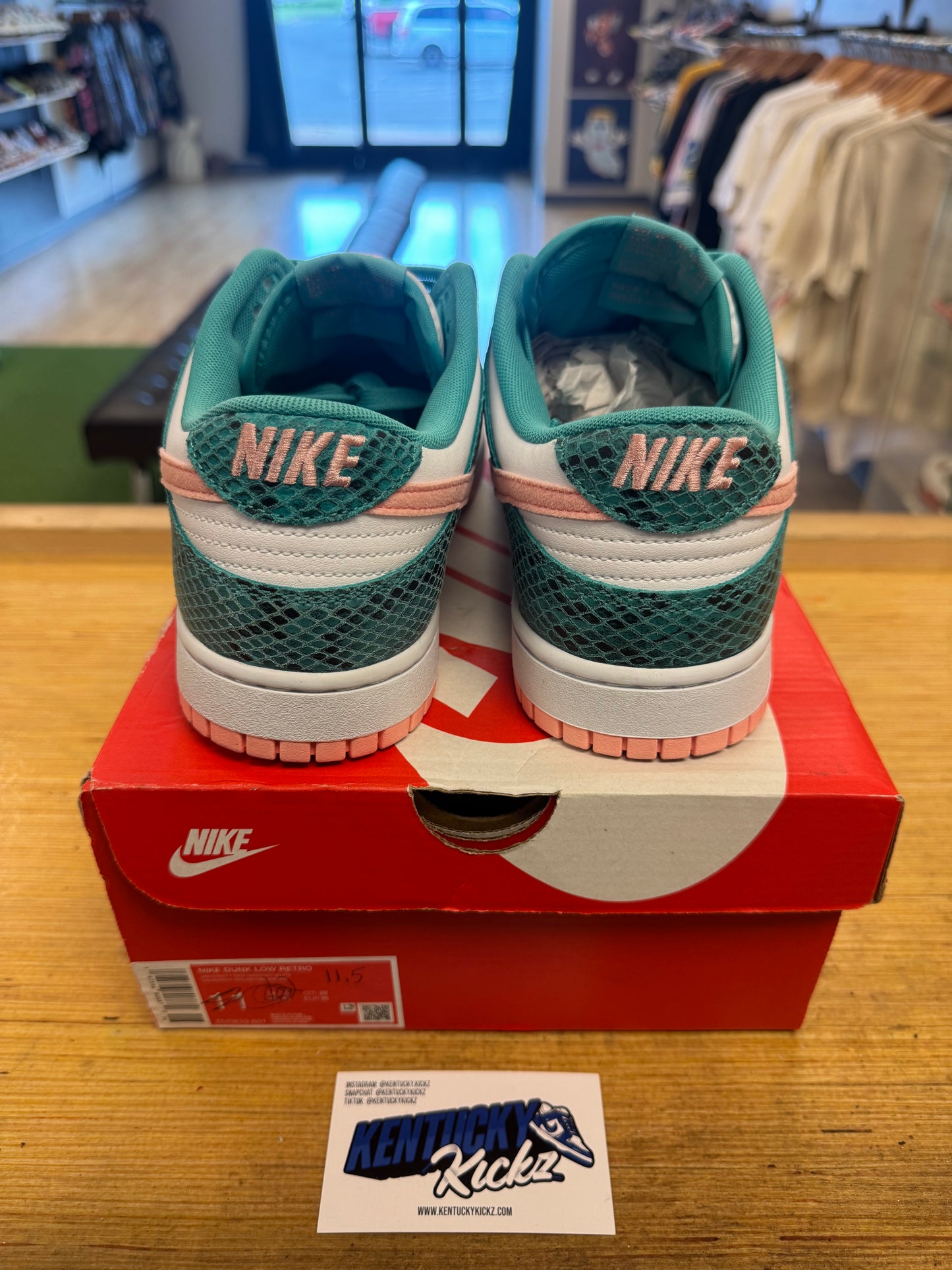 Dunk Low “Snakeskin Washed Teal Bleached Coral” (Sz 11.5)