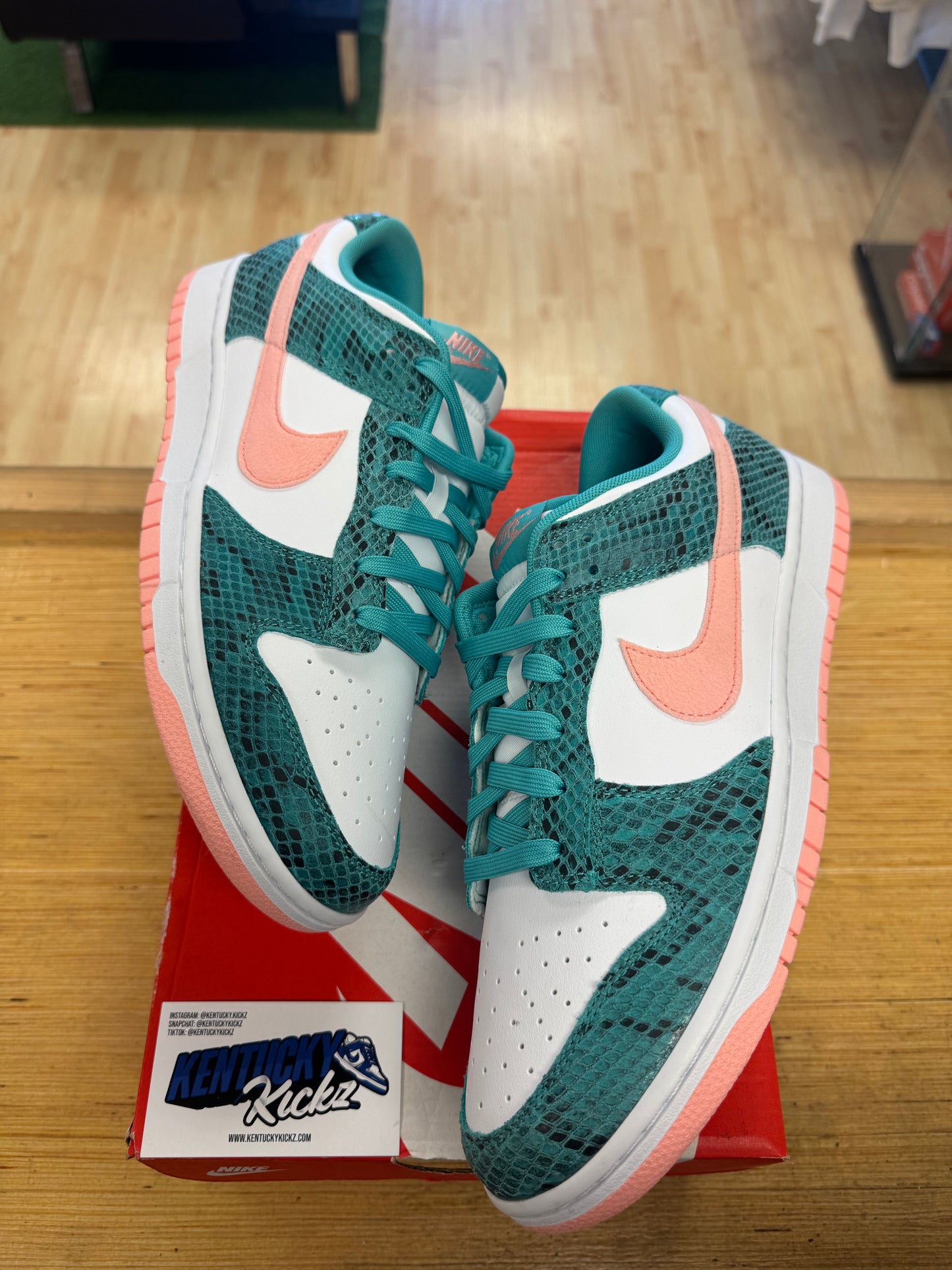 Dunk Low “Snakeskin Washed Teal Bleached Coral” (Sz 11.5)