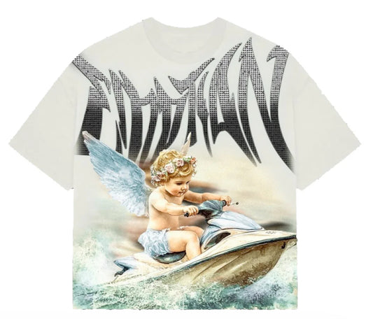“Mixed Emotions” Cream ‘Jetski’ Rhinestone Tee