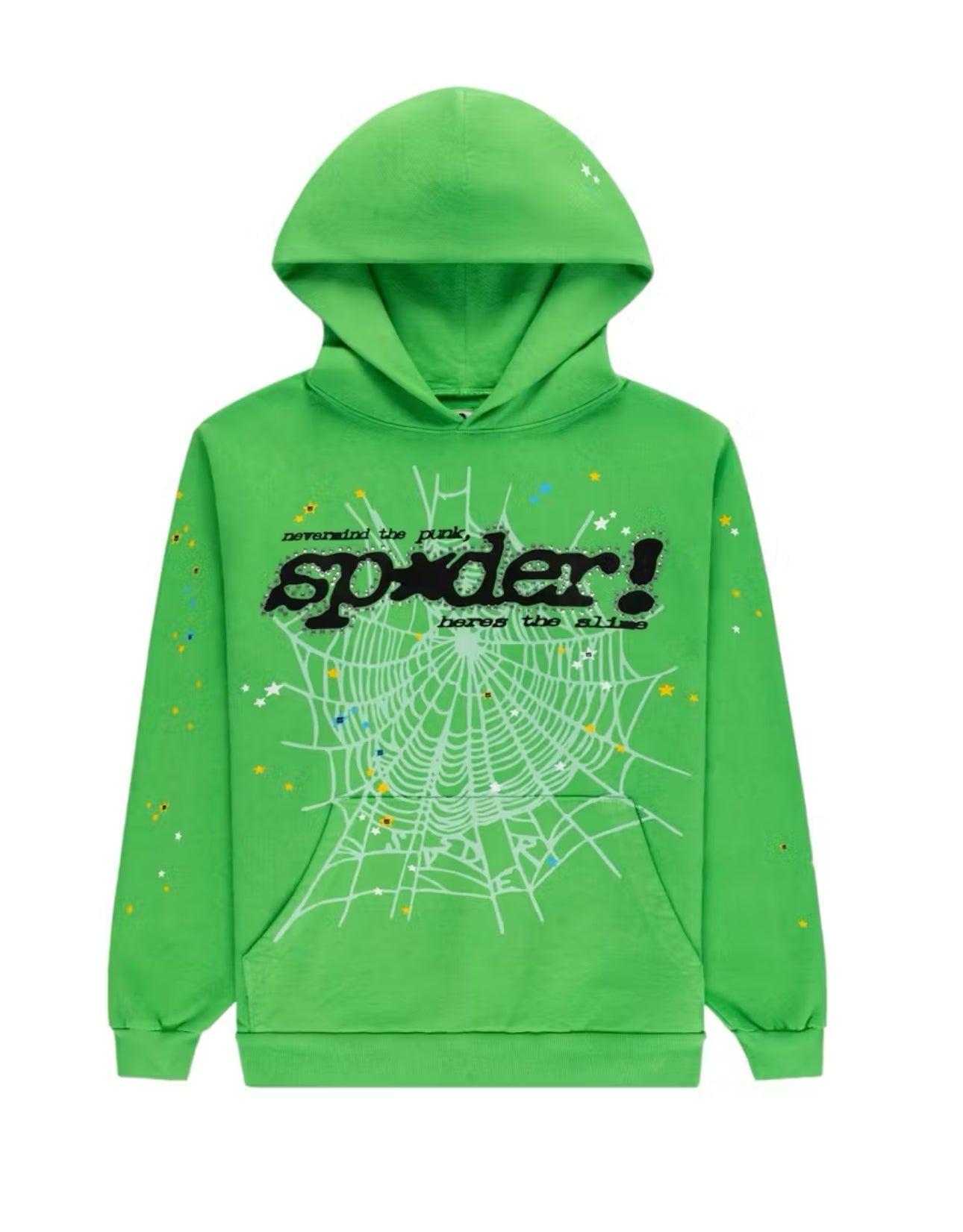 “Sp5der” Punk V2 Rhinestone Hoodie (Bright Green)