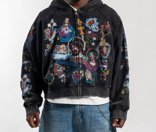Risen King Cropped Zip Up (Black)