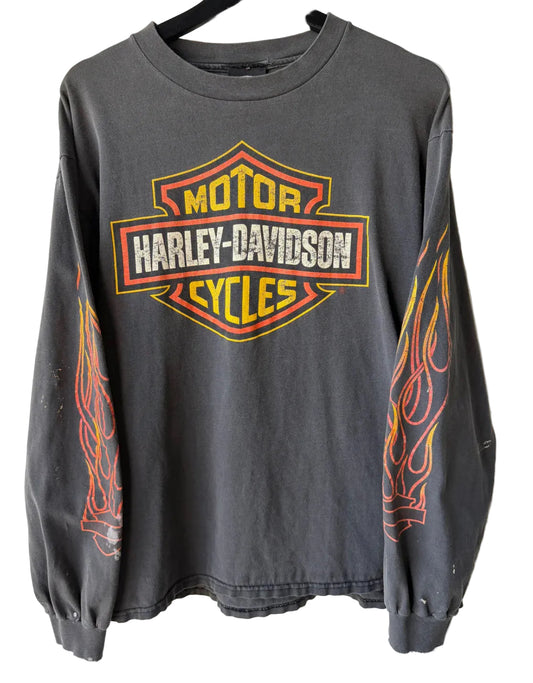 “Vintage” Distressed Harley Davidson L/S “Flamer”
