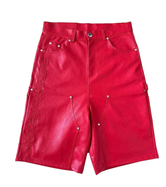 “HOMME” DH RED LEATHER SHORTS