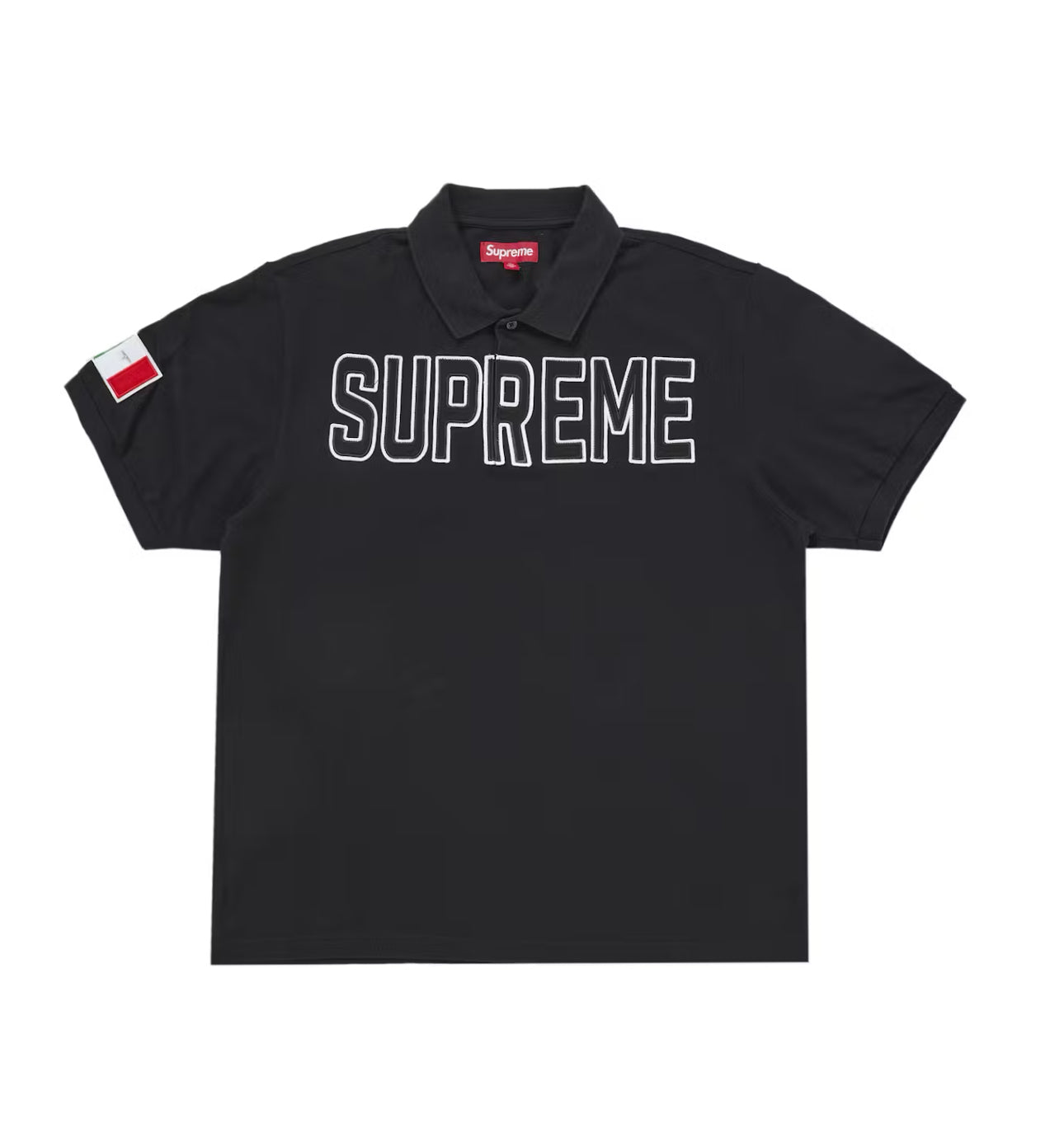 “Supreme” Twill Appliqué Polo (Black)