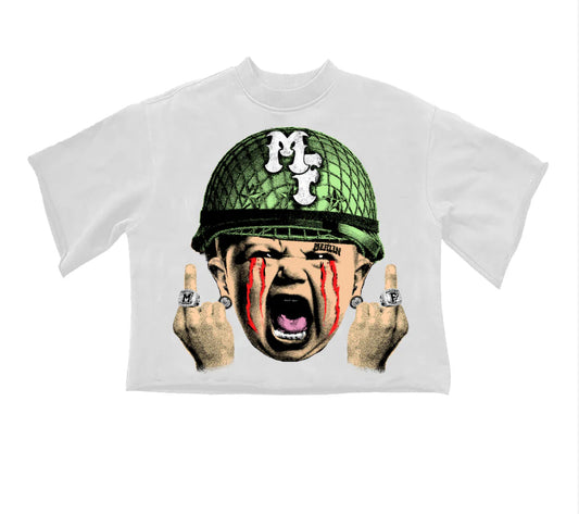 Baby Red “MF” Crop White/Green